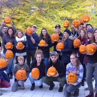 students with their halloween pumpkins