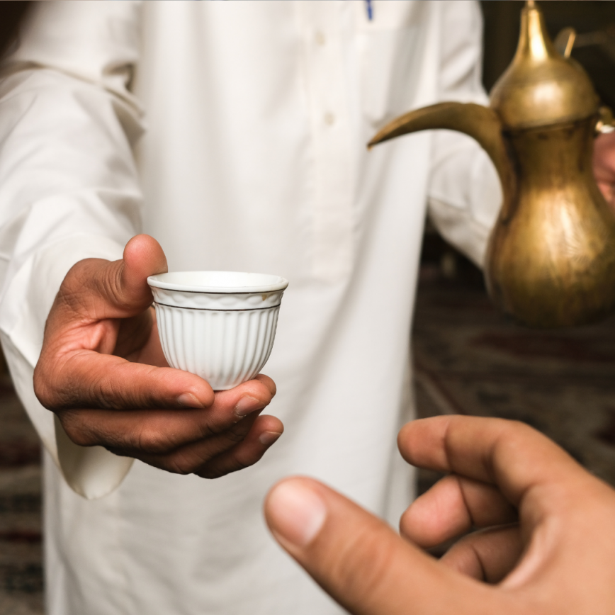 photo of traditional Arab coffee in mosque