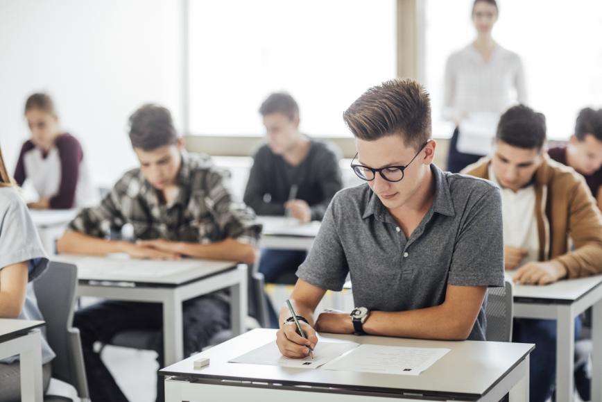 students doing a test in class