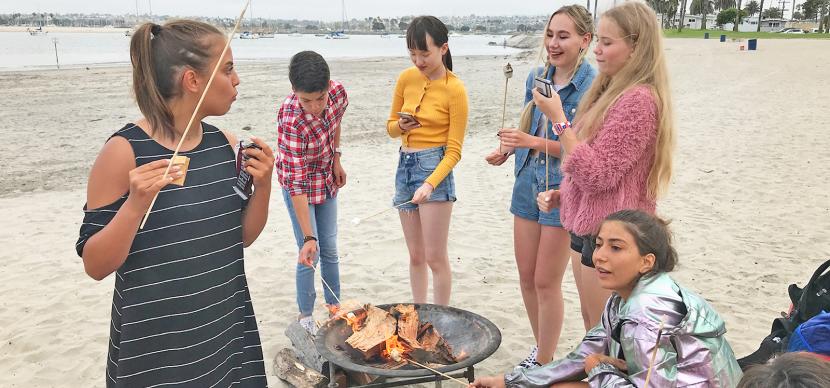 students having a barbecue on the beach