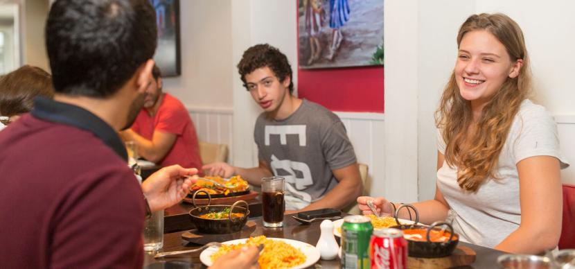 students eating together