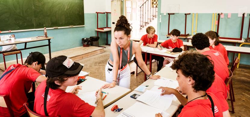 students studying in a classroom