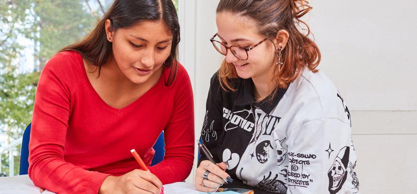 two students in a classroom