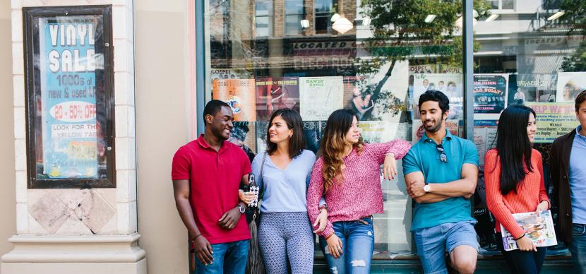 students talking together in the street