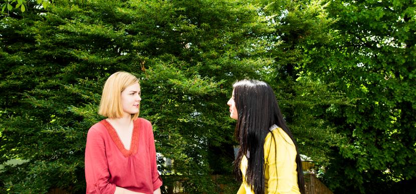 two students talking together