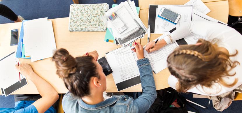 top view of students focusing