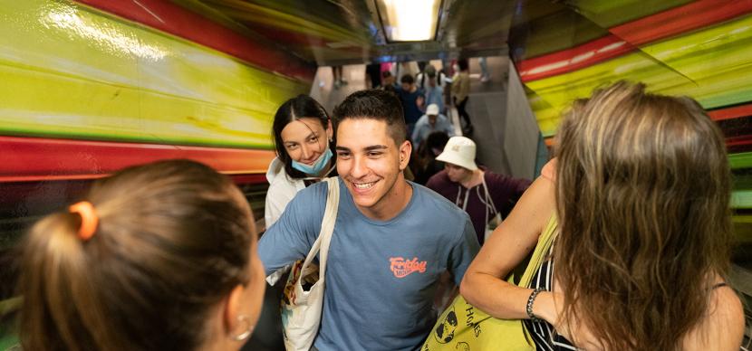 students in the tube talking