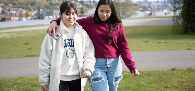 two students talking together