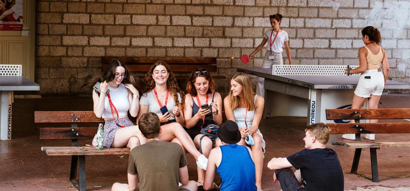 students talking together outside