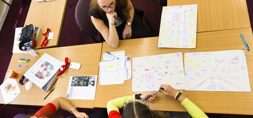 top view of students working