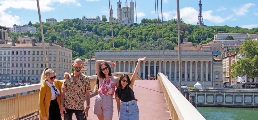 students on a bridge in lyon