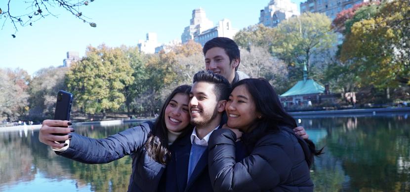 students doing selfie in central park