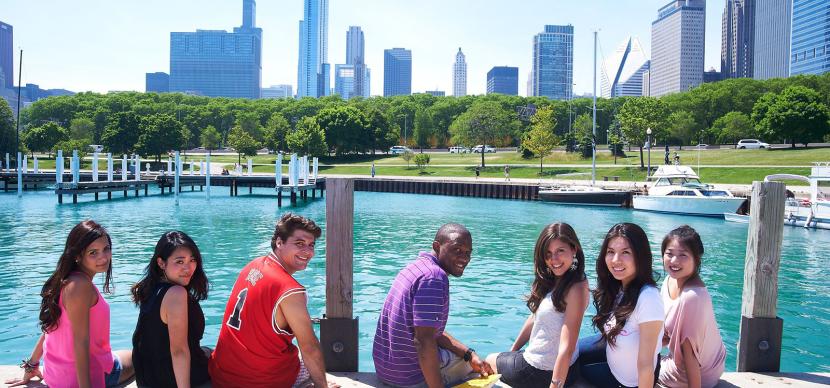 students in front of chicago