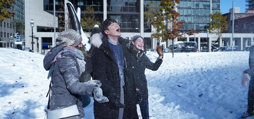 students playing in the snow in Toronto