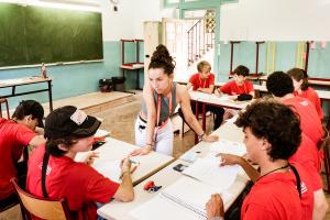 students studying in a classroom