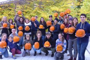 students with their halloween pumpkins