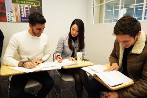 students studying in a classroom