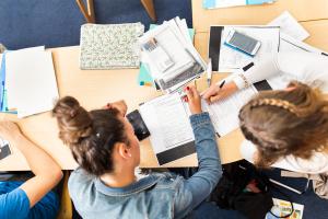 top view of students focusing