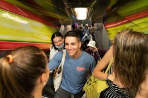 students in the tube talking