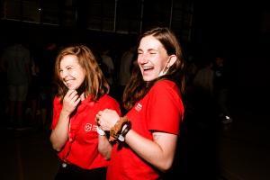 two girls having a laugh together