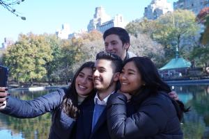 students doing selfie in central park