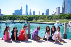 students in front of chicago