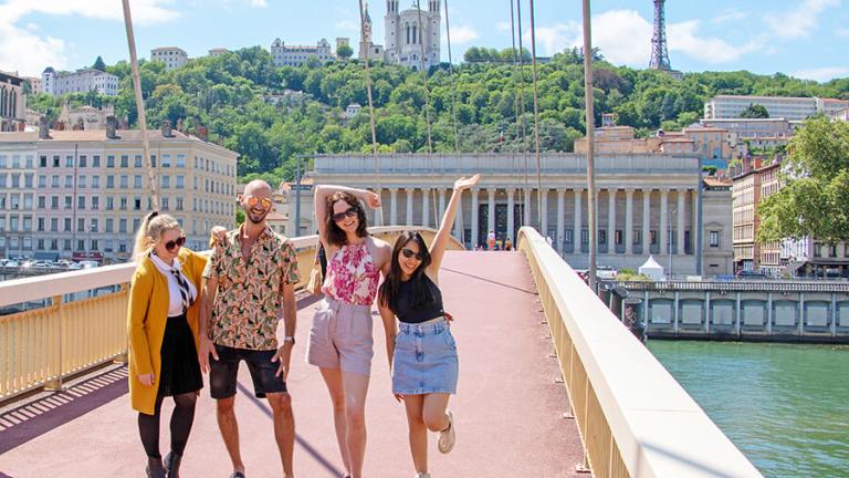 Students on a bridge in lyon