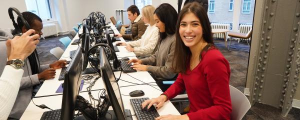 Students working on class computer