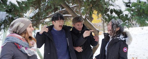 Students playing in the snow