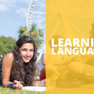 Woman learning English outside