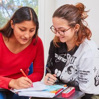 two students in a classroom