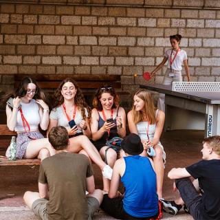 students talking together outside