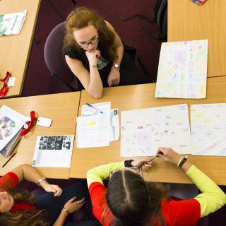 top view of students working