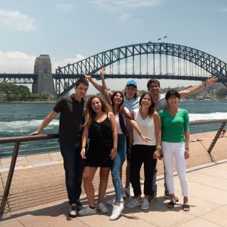 students in front of the bridge in sydney