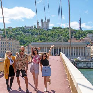 students on a bridge in lyon