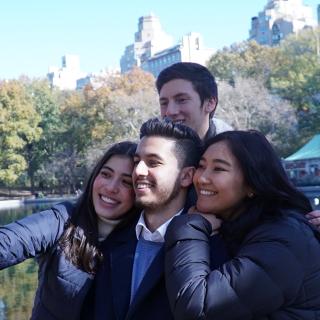 students doing selfie in central park
