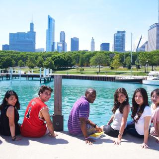 students in front of chicago