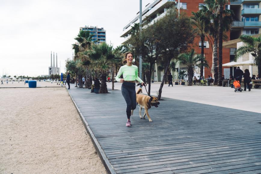 Девушка с собакой на пробежке
